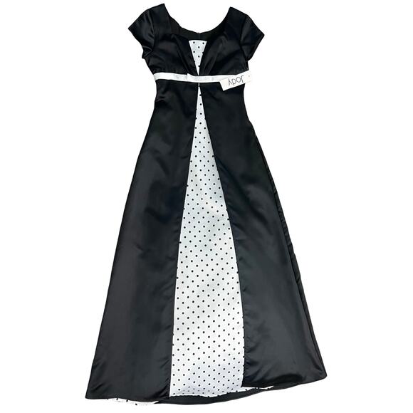Vintage Black White Tuxedo Cap Sleeve Polka Dot Formal Dress Prom Gown sz 2 NEW - Picture 3 of 14